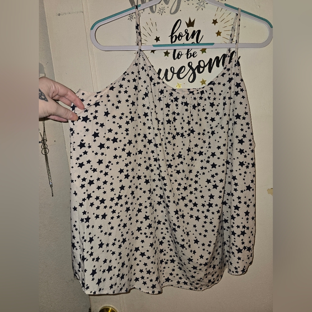 Time And Tru White Silky Sleeveless Top With Blue Stars Size 2x(20)